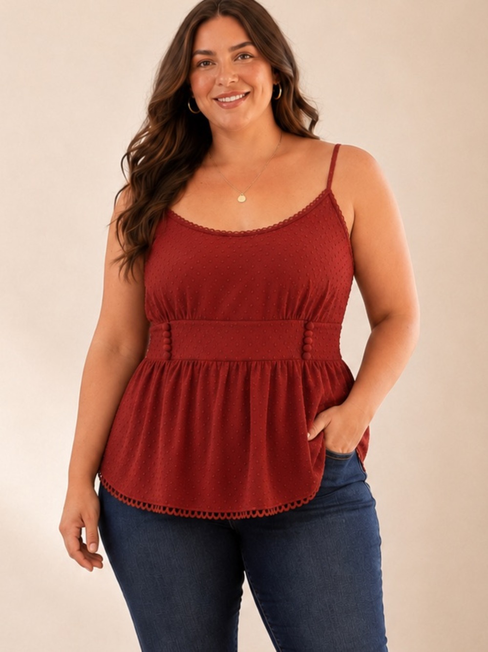 torrid Rust Red Lace-Trim Peplum Camisole